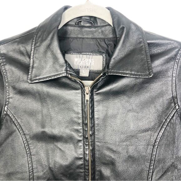 WILSONS LEATHER | Kids Black Leather Zip Front Jacket Youth Size Large - Picture 3 of 10